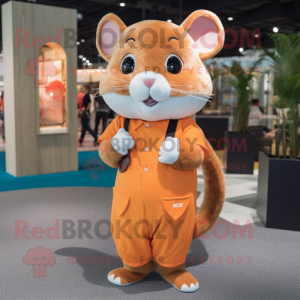 Orange Dormouse mascot costume character dressed with a Chinos and Coin purses