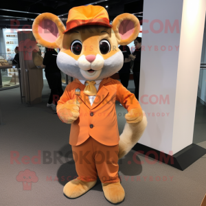 Orange Dormouse mascot costume character dressed with a Chinos and Coin purses