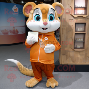 Personaje de traje de mascota Liron naranja vestido con chinos y monederos