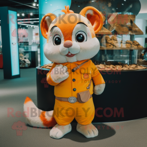Orange Dormouse mascot costume character dressed with a Chinos and Coin purses
