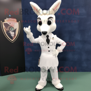 White Deer mascot costume character dressed with a Dress Pants and Lapel pins