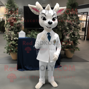 White Deer mascot costume character dressed with a Dress Pants and Lapel pins