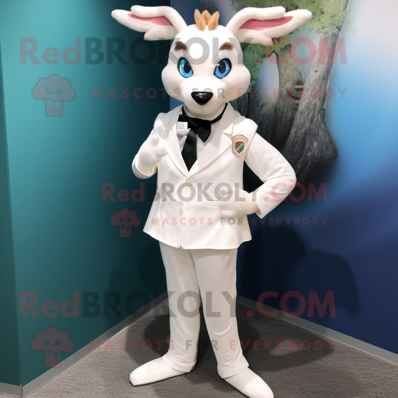 White Deer mascot costume character dressed with a Dress Pants and Lapel pins