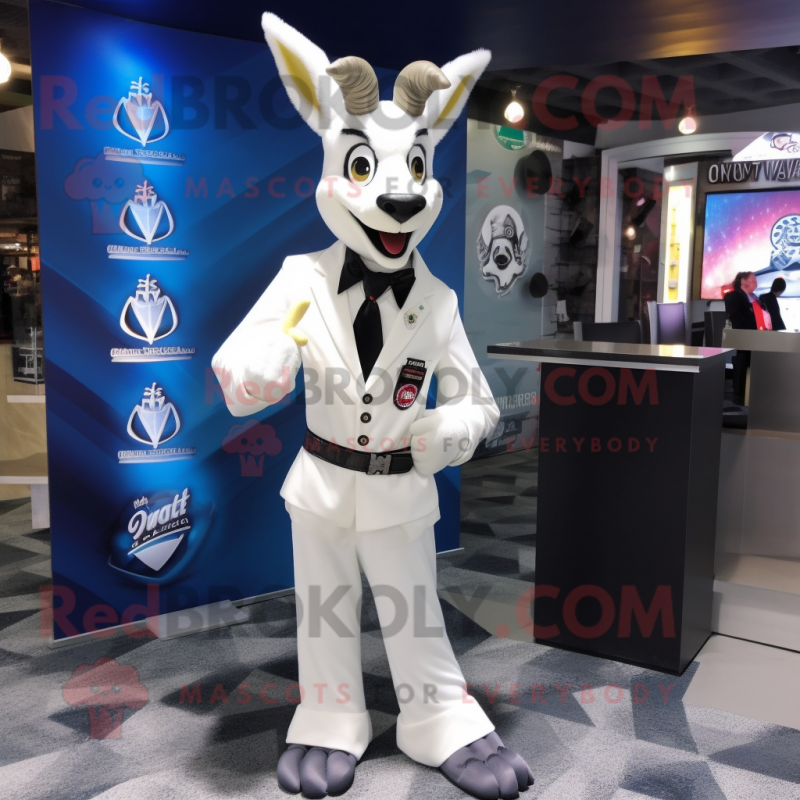 White Deer mascot costume character dressed with a Dress Pants and Lapel pins