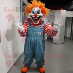 nan Evil Clown mascot costume character dressed with a Overalls and Cufflinks