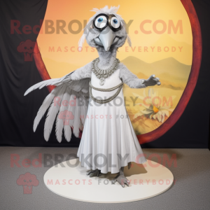 Silver Archeopteryx mascot costume character dressed with a Maxi Skirt and Hairpins