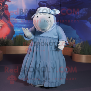 nan Stellar'S Sea Cow mascot costume character dressed with a Pleated Skirt and Caps
