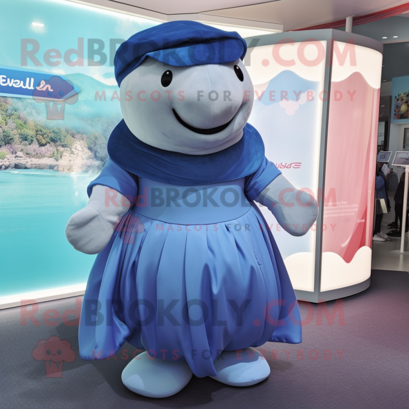 nan Stellar'S Sea Cow mascot costume character dressed with a Pleated Skirt and Caps nan Stellar'S Sea Cow mascot costume character dressed with a Pleated Skirt and Caps