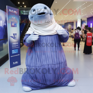 nan Stellar'S Sea Cow mascot costume character dressed with a Pleated Skirt and Caps