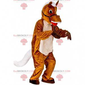 Mascotte de cheval marron et blanc, costume hippique -