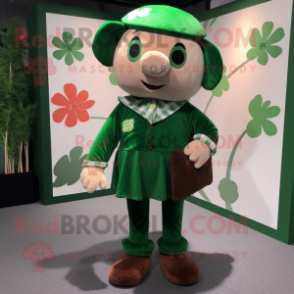 nan Four Leaf Clover mascot costume character dressed with a Corduroy Pants and Wallets