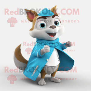 Cyan Chipmunk mascot costume character dressed with a Flare Jeans and Shawl pins