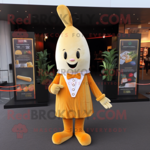 Gold Carrot mascot costume character dressed with a Graphic Tee and Lapel pins