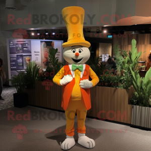 Gold Carrot mascot costume character dressed with a Graphic Tee and Lapel pins