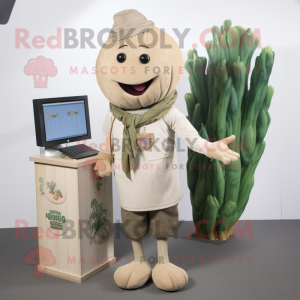 Tan Beet mascot costume character dressed with a Cardigan and Necklaces