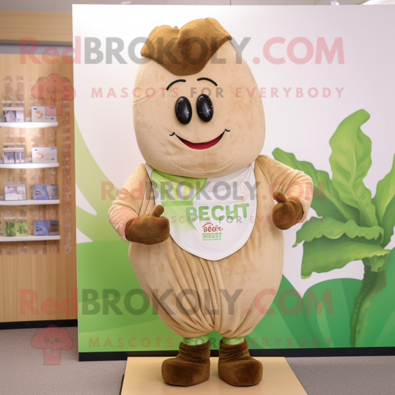 Tan Beet mascot costume character dressed with a Cardigan and Necklaces Tan Beet mascot costume character dressed with a Cardigan and Necklaces