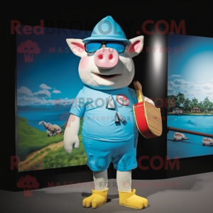 Sky Blue Pig maskot kostume...