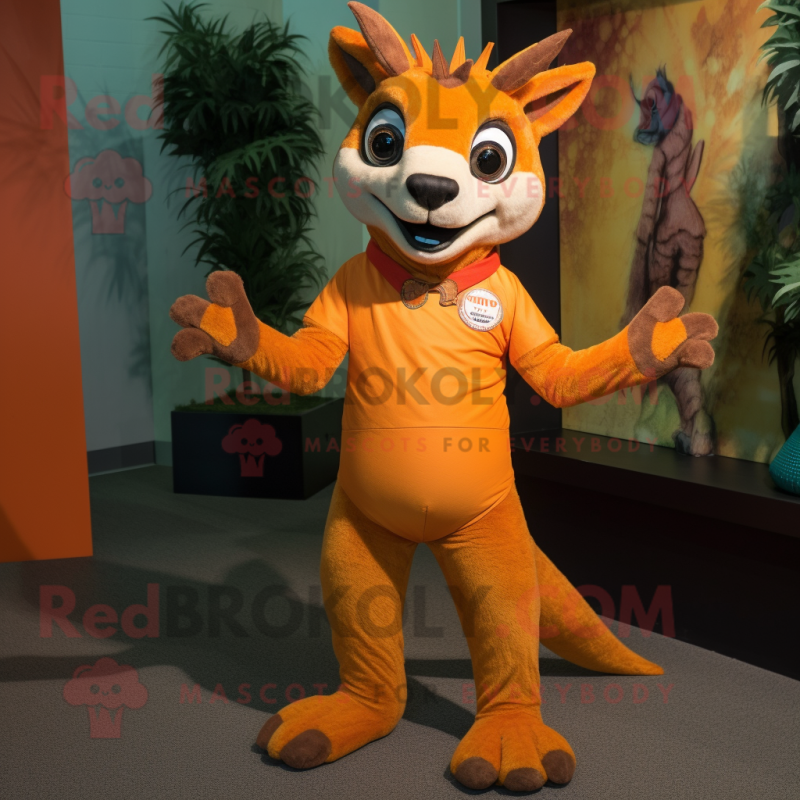 Orange Chupacabra mascot costume character dressed with a Henley Tee and Foot pads Orange Chupacabra mascot costume character dressed with a Henley Tee and Foot pads