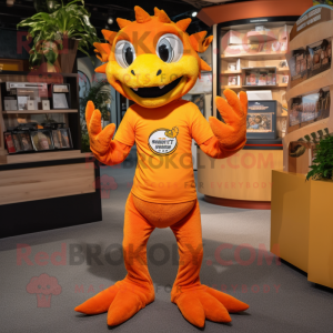 Orange Chupacabra mascot costume character dressed with a Henley Tee and Foot pads