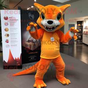 Orange Chupacabra mascot costume character dressed with a Henley Tee and Foot pads