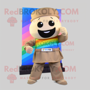 Beige Rainbow mascot costume character dressed with a Long Sleeve Tee and Belts