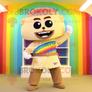 Beige Rainbow mascot costume character dressed with a Long Sleeve Tee and Belts