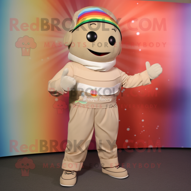 Beige Rainbow mascot costume character dressed with a Long Sleeve Tee and Belts