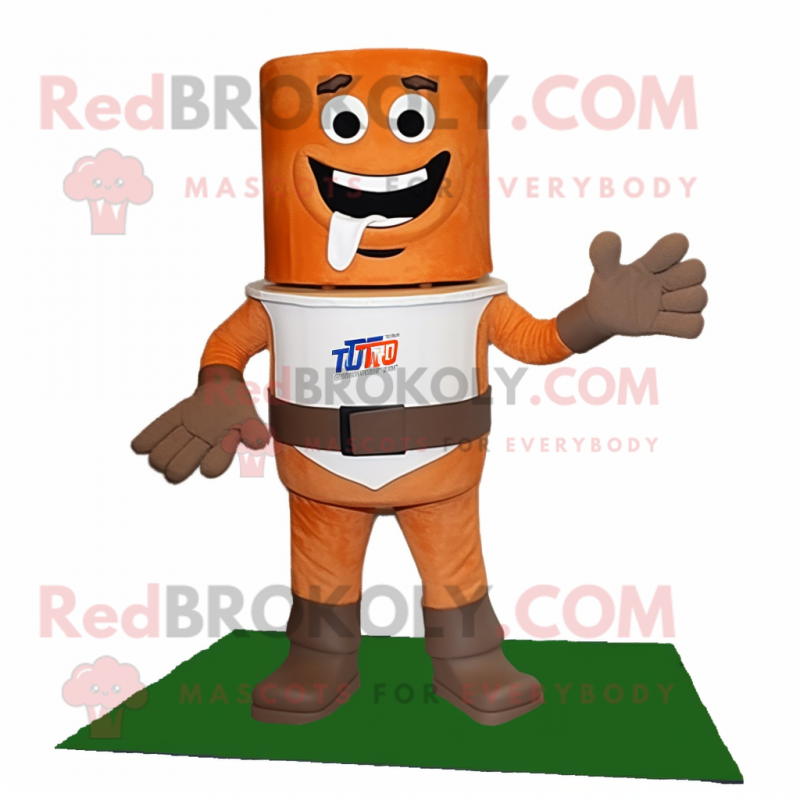 Rust Wedding Cake mascot costume character dressed with a Rash Guard and Suspenders Rust Wedding Cake mascot costume character dressed with a Rash Guard and Suspenders