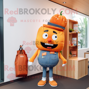 Orange Hamburger mascot costume character dressed with a Denim Shorts and Tote bags