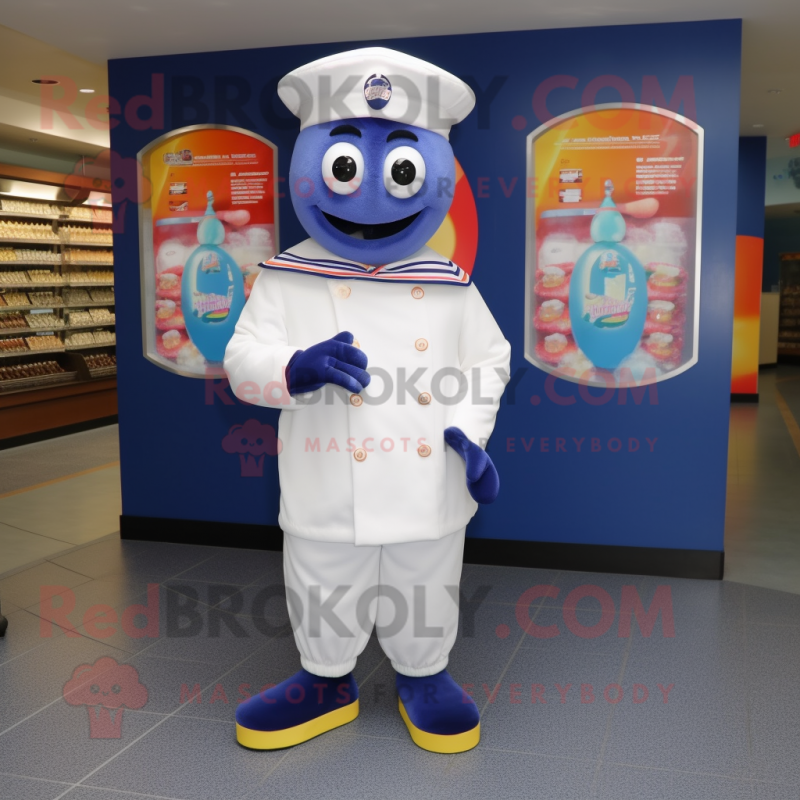 Navy Candy mascot costume character dressed with a Cover-up and Hats