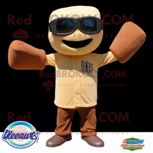 Brown Zucchini mascot costume character dressed with a Baseball Tee and Sunglasses