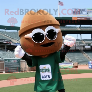 Brown Zucchini mascot costume character dressed with a Baseball Tee and Sunglasses