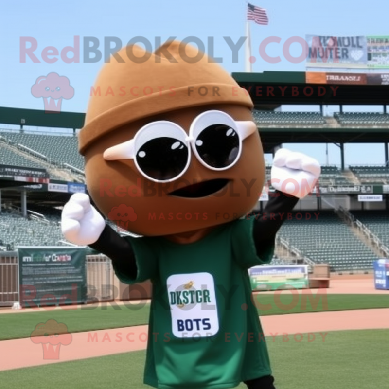 Brown Zucchini mascot costume character dressed with a Baseball Tee and Sunglasses Brown Zucchini mascot costume character dressed with a Baseball Tee and Sunglasses