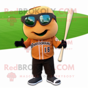 Brown Zucchini mascot costume character dressed with a Baseball Tee and Sunglasses