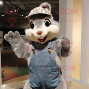 Gray Squirrel mascot costume character dressed with a Dungarees and Hat pins