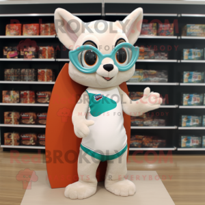 Cream Flying Squirrel mascot costume character dressed with a Board Shorts and Reading glasses