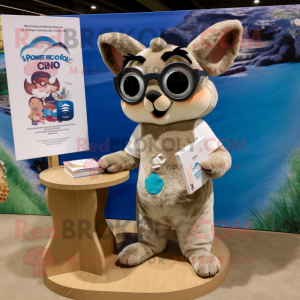 Cream Flying Squirrel mascot costume character dressed with a Board Shorts and Reading glasses