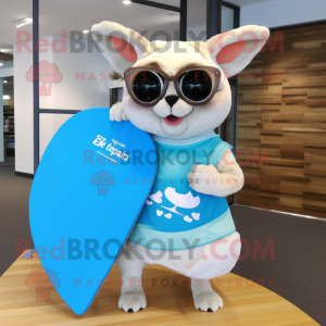 Cream Flying Squirrel mascot costume character dressed with a Board Shorts and Reading glasses