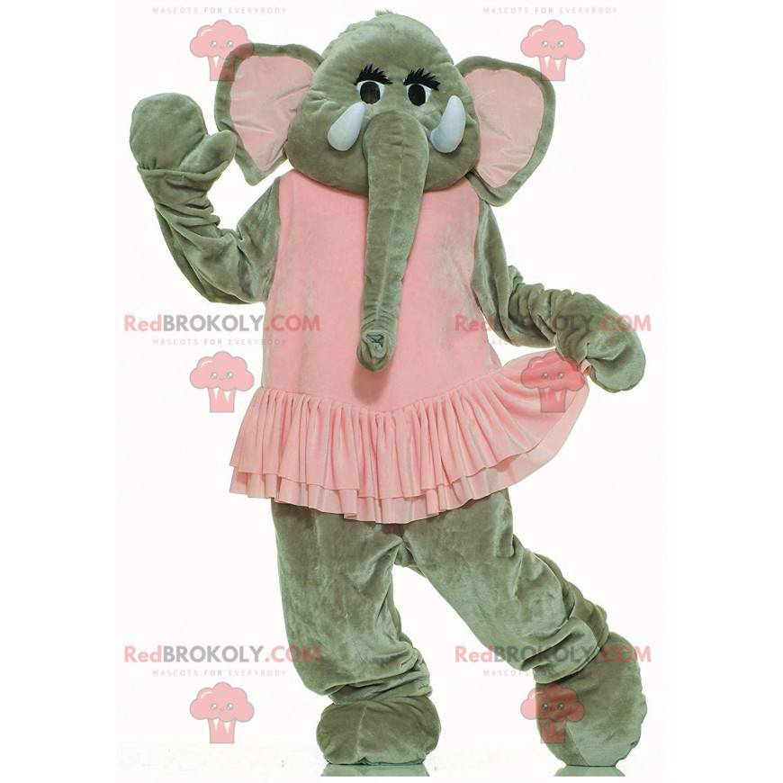 relais manipuleren Demonteer Grijze olifant mascotte met een roze tutu Besnoeiing L (175-180 cm)