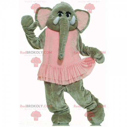 Mascotte elefante grigio con tutù rosa, costume da ballerino -