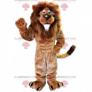 Mascota león musculoso marrón con una gran melena -