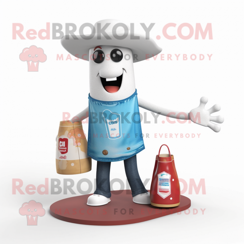 Rust Bottle Of Milk mascot costume character dressed with a Flare Jeans and Tote bags