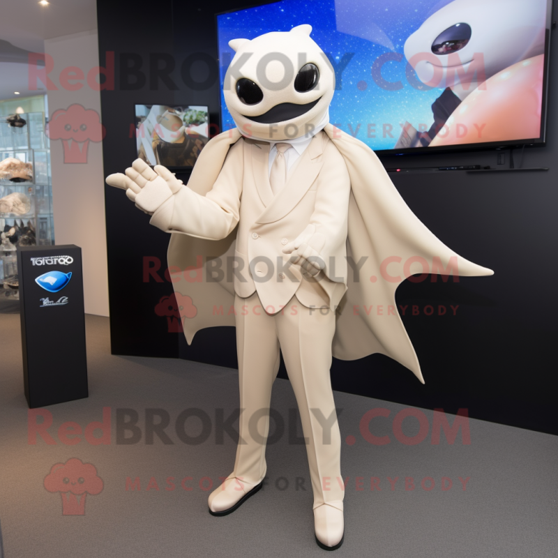 Beige Manta Ray mascot costume character dressed with a Suit Pants and Smartwatches