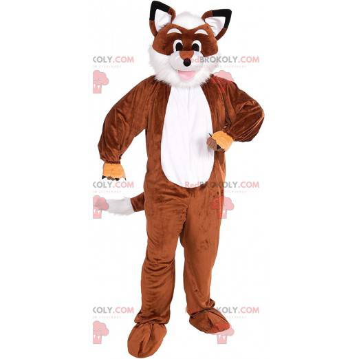 Brown and white fox mascot, forest animal costume -