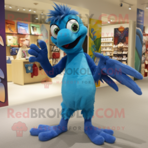 Blue Archeopteryx mascot costume character dressed with a Bootcut Jeans and Clutch bags