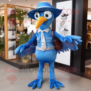 Blue Archeopteryx mascot costume character dressed with a Bootcut Jeans and Clutch bags