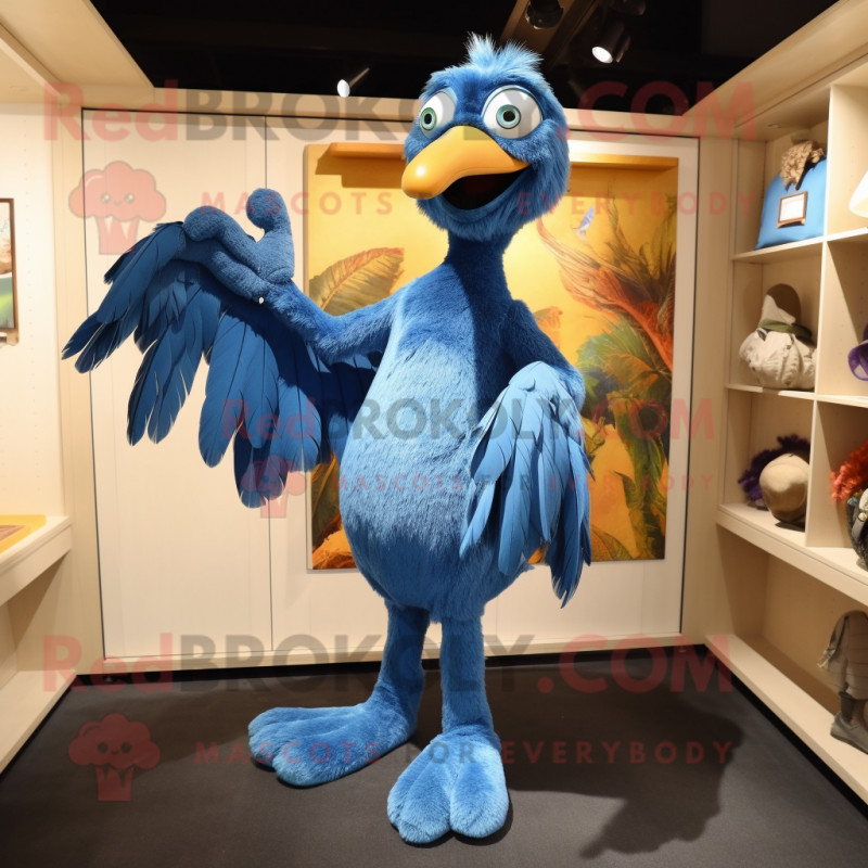 Blue Archeopteryx mascot costume character dressed with a Bootcut Jeans and Clutch bags