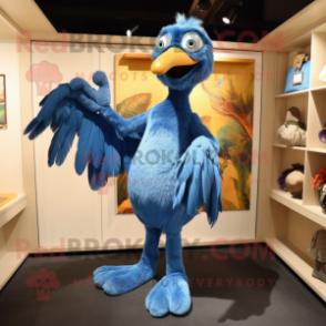 Blue Archeopteryx mascot costume character dressed with a Bootcut Jeans and Clutch bags