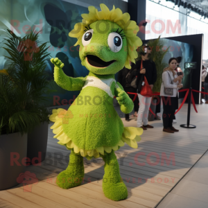 Olive Seahorse mascot costume character dressed with a Culottes and Hairpins