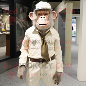 White Chimpanzee mascot costume character dressed with a Corduroy Pants and Lapel pins